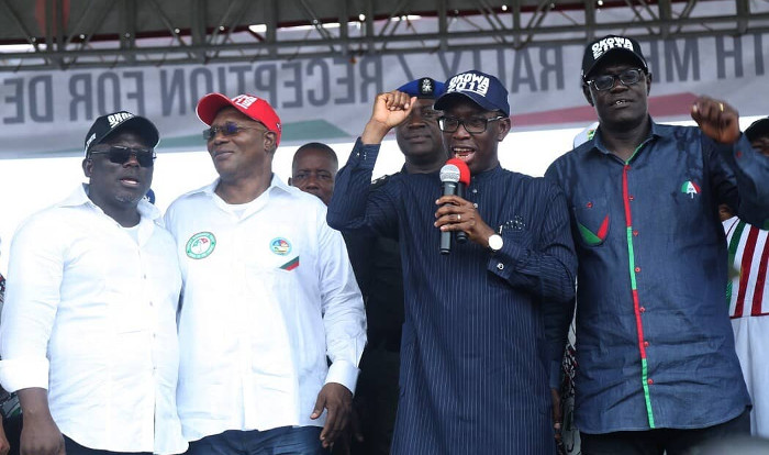 Governor Okowa speaking during the rally challenges opponents to a debate