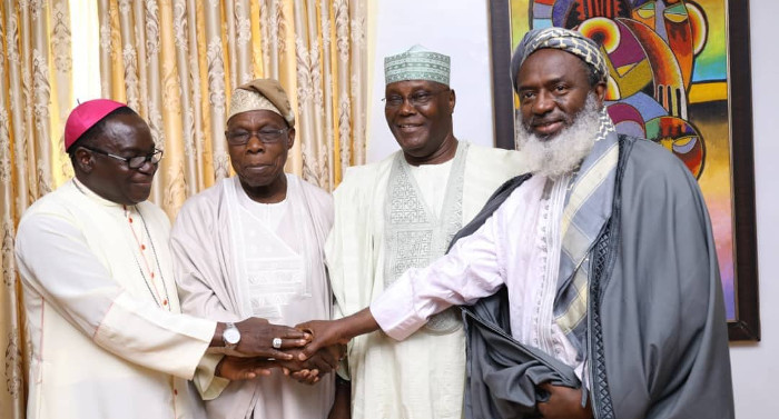 Obasanjo, Atiku, Kukar, Gumi in handshake after meeting