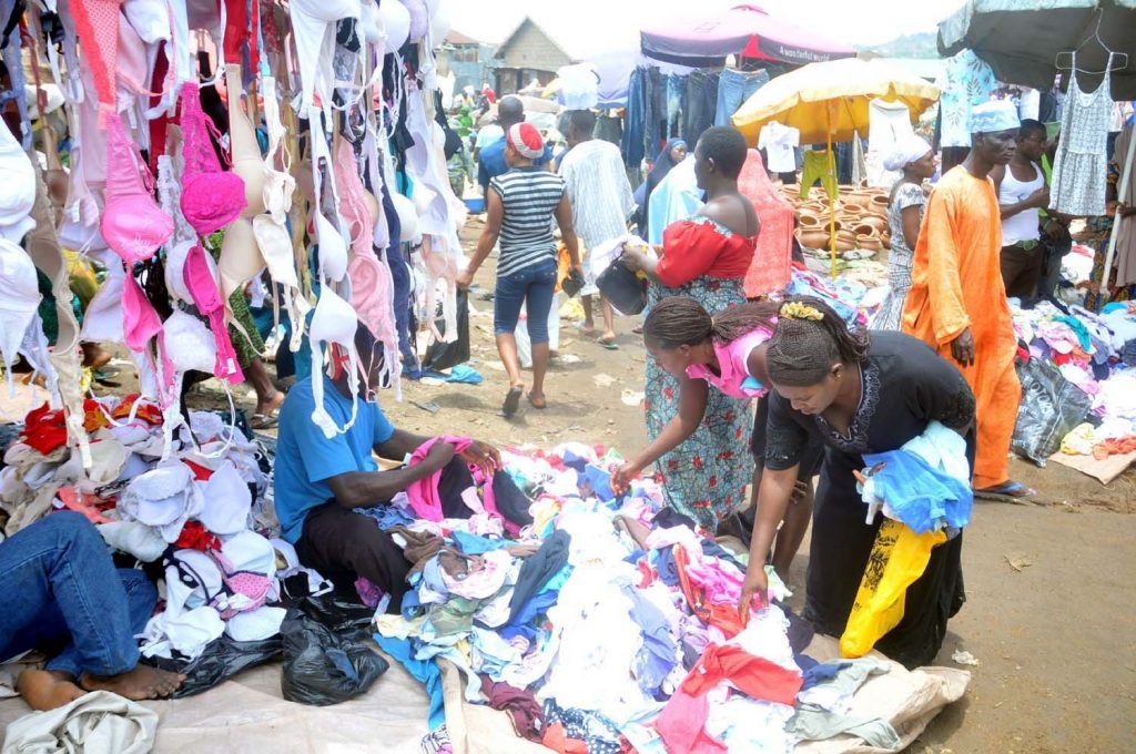 Women busy selecting fairly-used underwear in the market