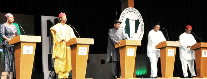 2015 Presidential election debate with former President Goodluck Jonathan (middle) participating