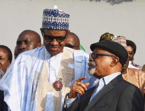 Buhari and Minister of Labour, Chris Ngige at the presentation of the report of Tripartite Committee on minimum wage