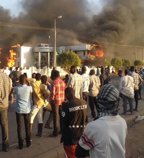 Rioters burnt a government property in Atbara in north east Sudan